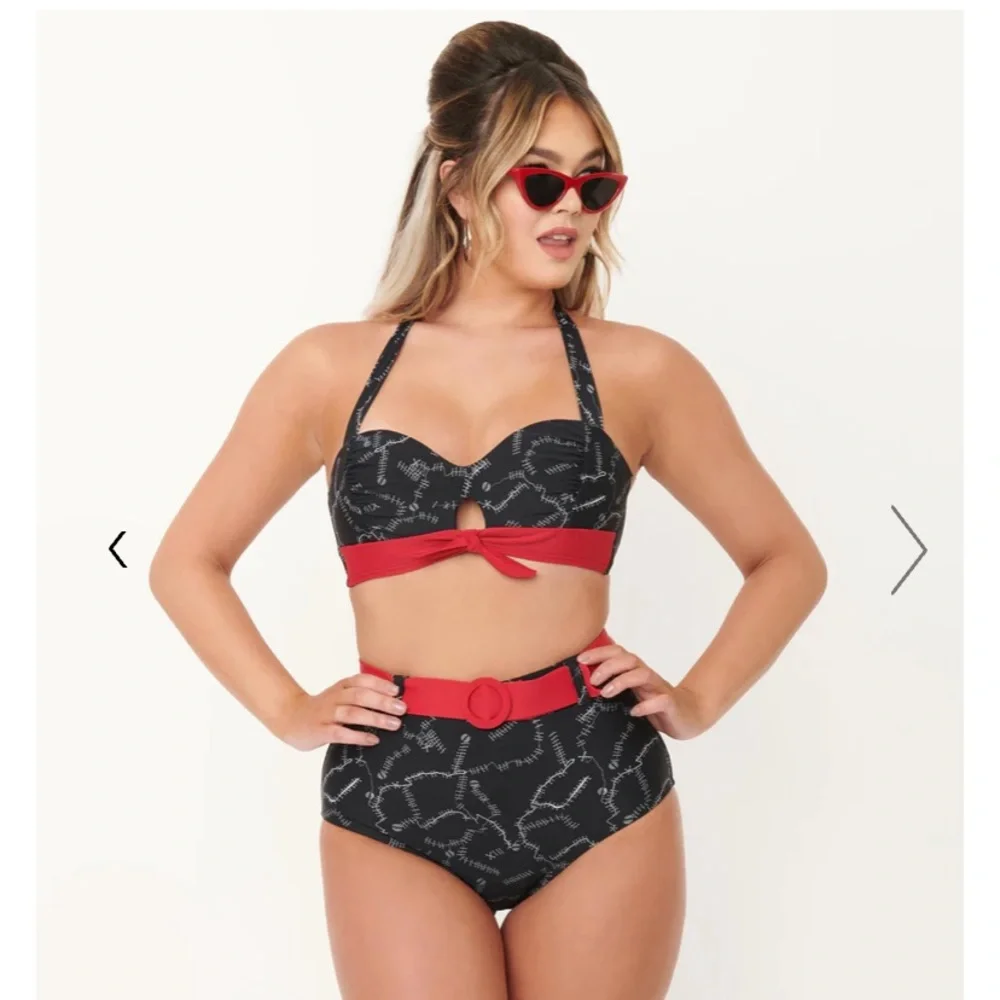 Unique Vintage‎ NWT Halter Bikini Top and Belted Swim Bottom SET
